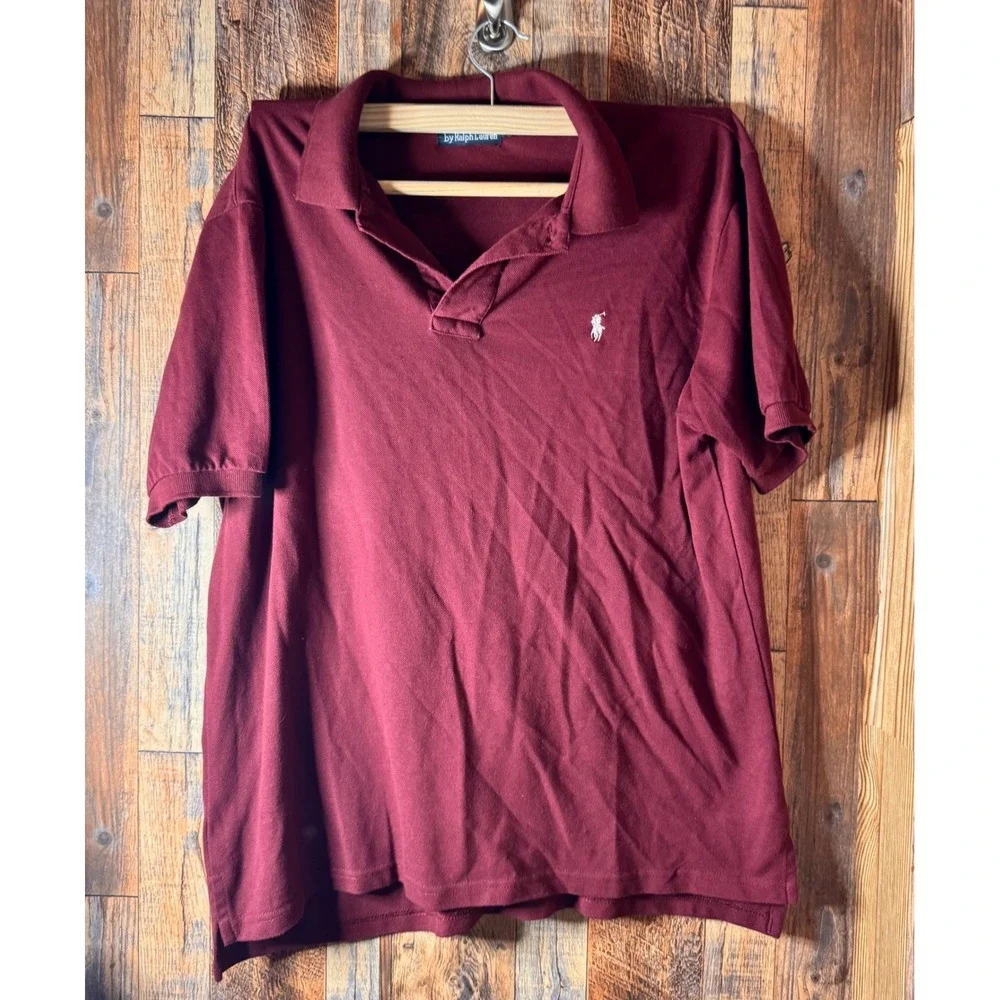 Polo by Ralph Lauren Mens Polo Shirt XL Burgundy Short Sleeve‎ Cotton Classic